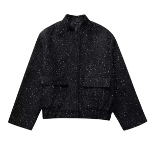 Veste à paillettes brillantes, manches longues et col montant - 190725/2009