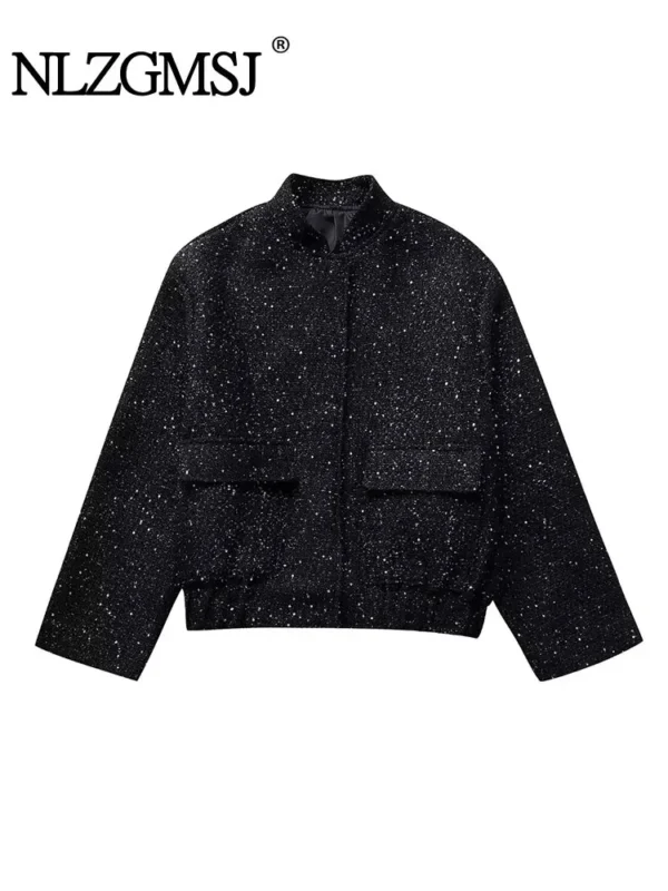 Veste à paillettes brillantes, manches longues et col montant - 190725/2009
