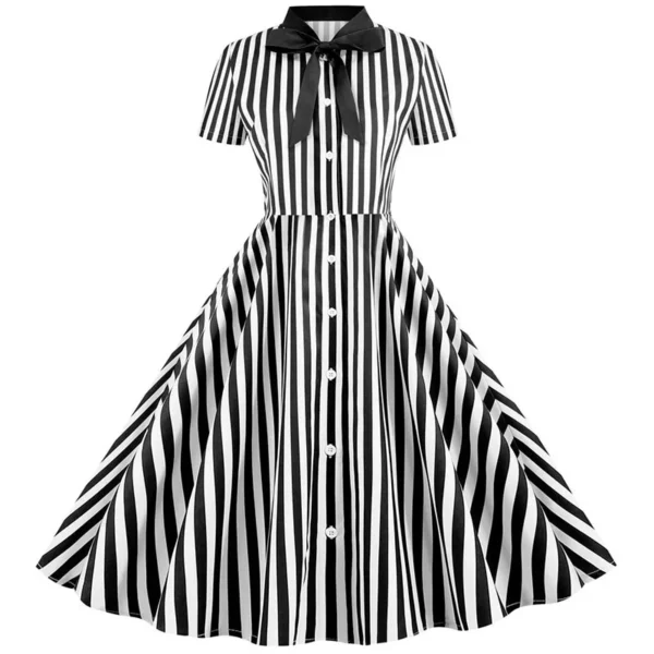 Robe de soirée mi-longue à manches courtes, élégante, vintage, rayée, imprimé nœud, balançoire, robes décontractées - 210725/2137 – Image 4