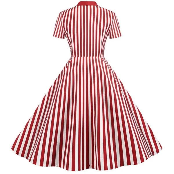 Robe de soirée mi-longue à manches courtes, élégante, vintage, rayée, imprimé nœud, balançoire, robes décontractées - 210725/2137 – Image 3