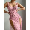 Robe de nuit, bretelles, imprimé Rose, coupe cintrée - 200725/2249