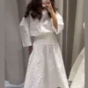 Ensemble pantalon ajouré blanc décontracté, chemisier tricoté à simple boutonnage, pantalon à jambes larges - 220725/1919