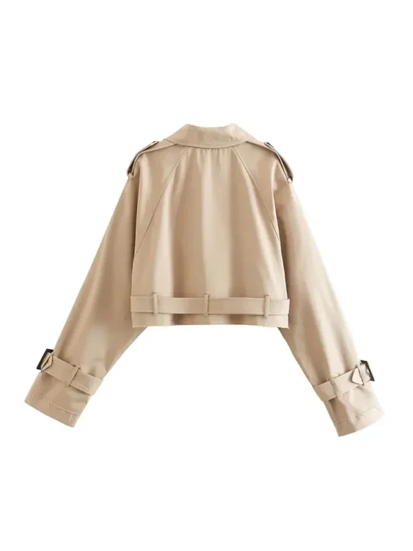 Trench beige court avec ceinture, Vintage, Streetwear, Double boutonnage, manches longues - 190725/2003 – Image 4