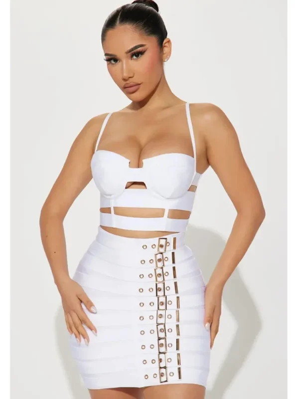 Robe sexy célébrité découpé mental noir blanc - 140725/1732 – Image 2