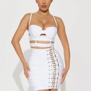 Robe sexy célébrité découpé mental noir blanc - 140725/1732