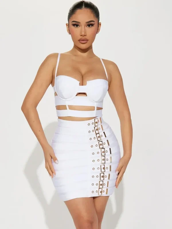 Robe sexy célébrité découpé mental noir blanc - 140725/1732
