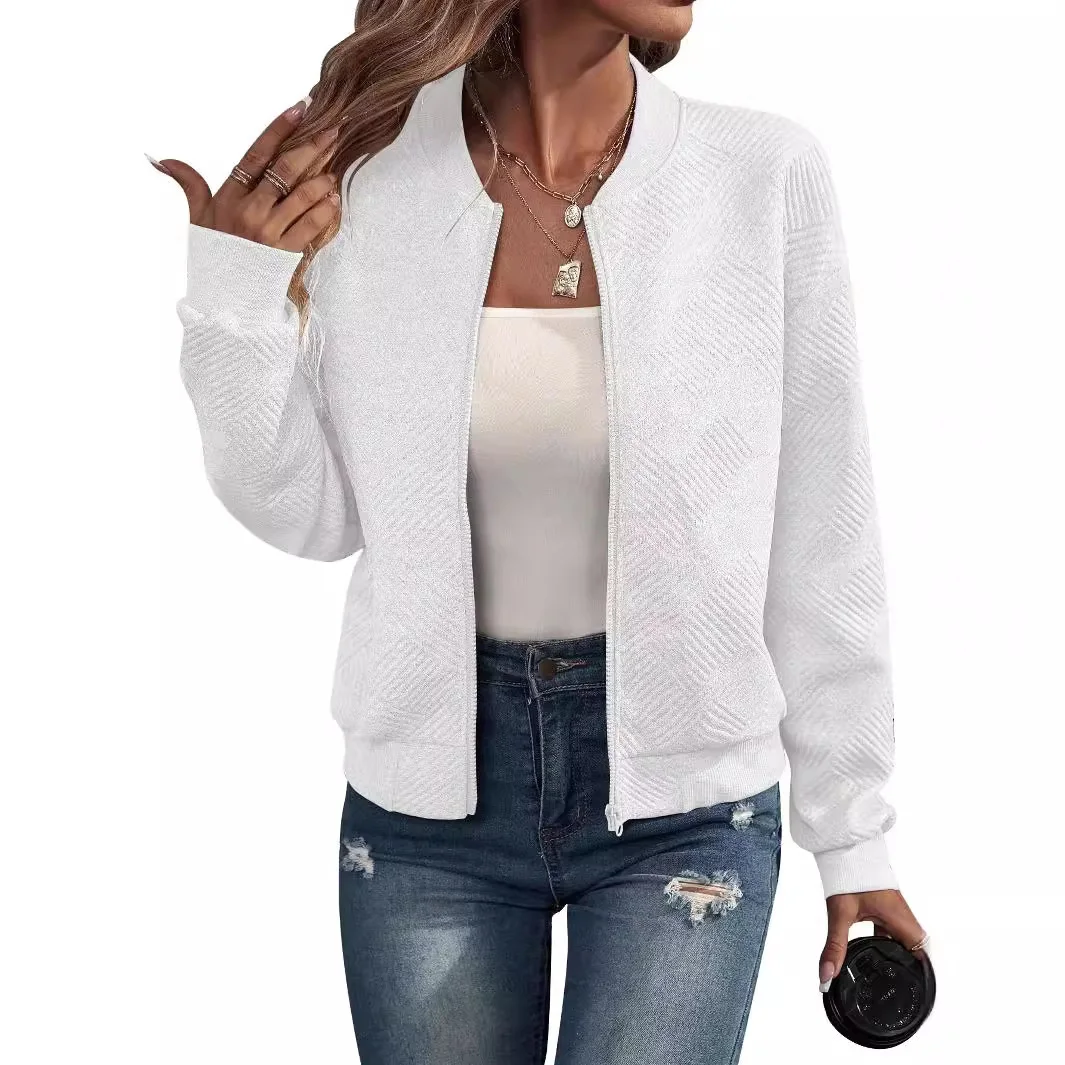 Veste décontractée à col, couleur unie, simple et exquise, avec fermeture éclair - 190725/2014 – Image 2