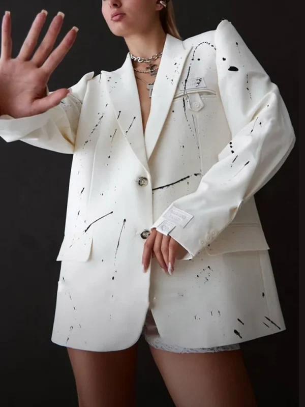 Manteau imprimé décolté, veste à revers, simple boutonnage, manches longues, épaules dénudées - 190725/2019 – Image 3