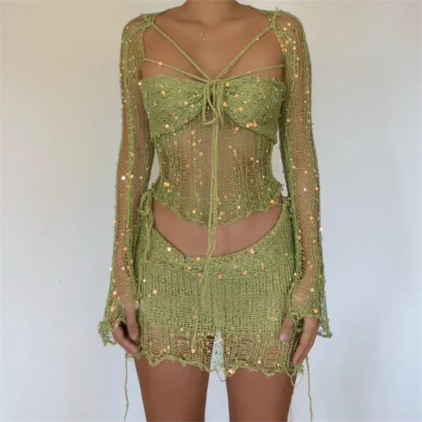 Ensemble haut et mini jupe à paillettes brillantes, tenue en 3 pièces - 140725/2139 – Image 10