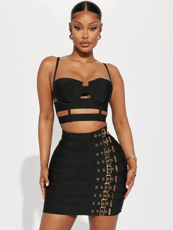 Robe sexy célébrité découpé mental noir blanc - 140725/1732 – Image 3