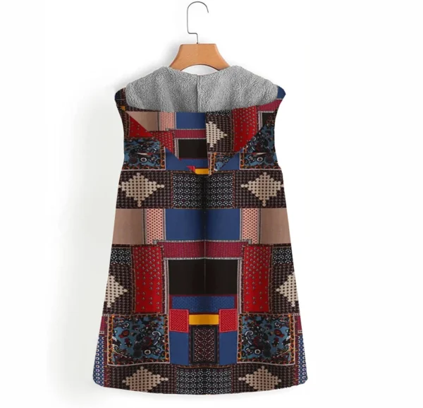 Gilet à capuche à motif Patchwor, doublure polaire, haut Long sans manches - 21072025/2104 – Image 2