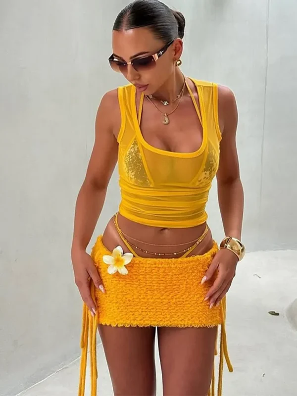 Mini jupe Sexy tricoté jaune, taille haute - 160725/2024 – Image 3