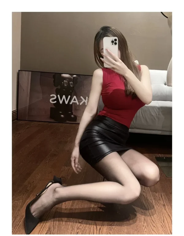 Jupe courte en cuir mat Sexy ,  taille haute - 160725/2018 – Image 3