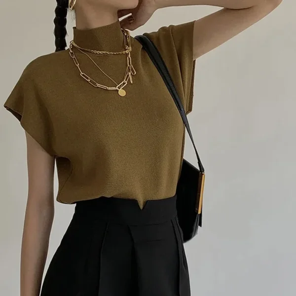 Pull col montant tricoté à manches courtes - 240725/1338 – Image 6