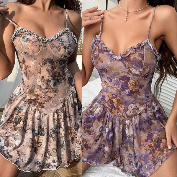 Chemise de nuit à bretelles, serrée et confortable, robe florale - 200725/2253 – Image 5