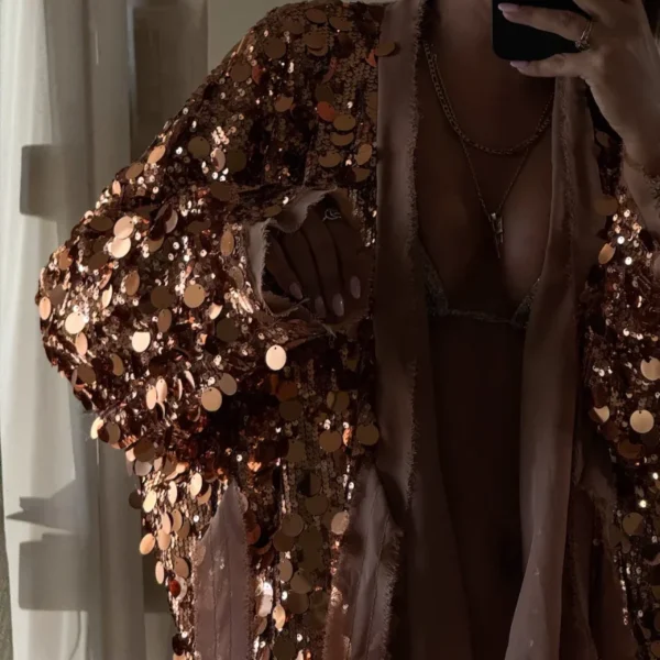 Cardigan  Chic paillettes et lacets, col en v à manches longues,  veste ample - 190725/1857 – Image 6