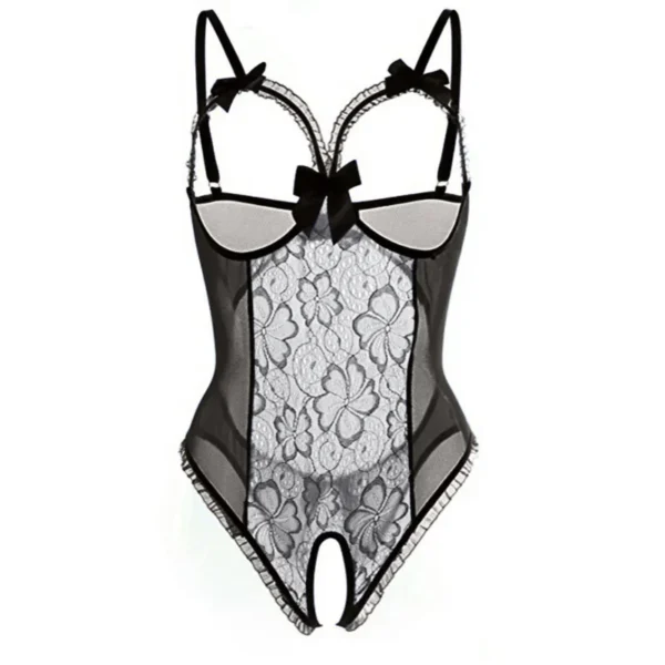 Sous-vêtements noirs , soutien-gorge Transparent en dentelle,  body sans entrejambe - 190725/2314 – Image 4