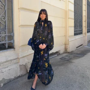 Robe longue noire avec motifs - 140725/1028