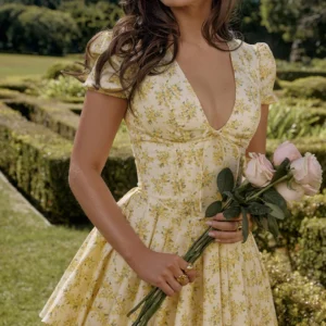 Robe en tulle à manches bouffantes et col en V - 130725/2025