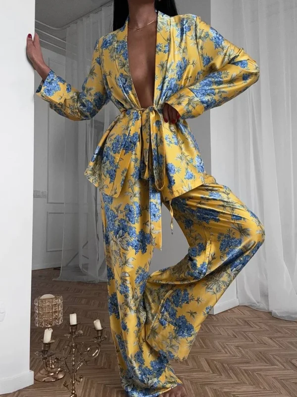 Pyjama à manches longues et col en V , pantalon imprimé - 200725/2015
