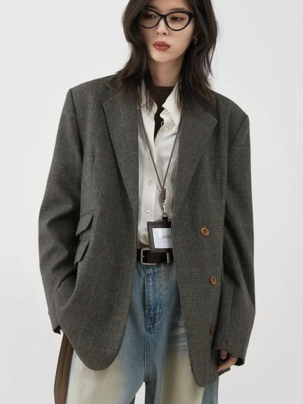 Blazer en laine rétro  à petits carreaux , simple boutonnage - 190725/2032 – Image 4