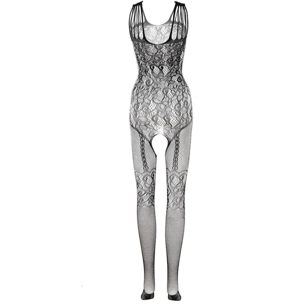 Lingerie érotique serrée sans entrejambe, bas de corps Transparent, résille haute, collants creux, imprimé Floral - 190725/2137 – Image 6