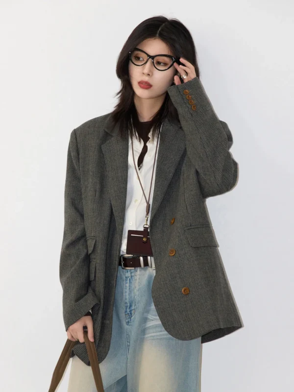 Blazer en laine rétro  à petits carreaux , simple boutonnage - 190725/2032 – Image 5