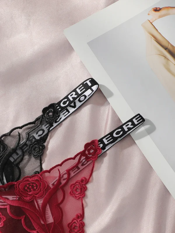 Lot de 2 strings en dentelle Sexy noir et blanc brodé fleur imprimé - 140725/2104 – Image 3