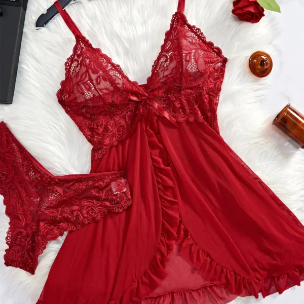 Ensemble nuisette et lingerie transparent rouge dentelle - 200725/2306 – Image 3