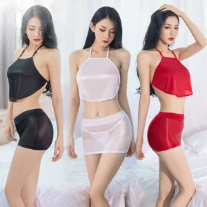 Ensemble de Lingerie Ultra-Mince Brillante et Sexy,  Bretelles de Style Rétro  - 190725/2145
