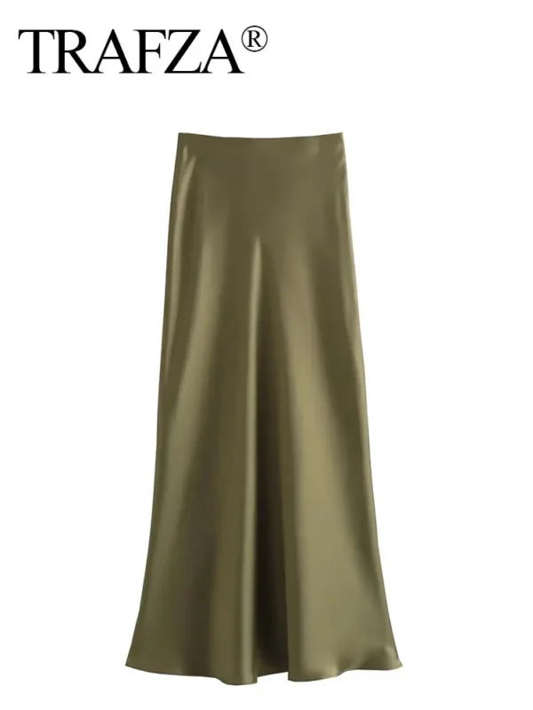 Jupe longue décontracté, élastique taille haute, ligne droite, Satin - 160725/2043 – Image 3