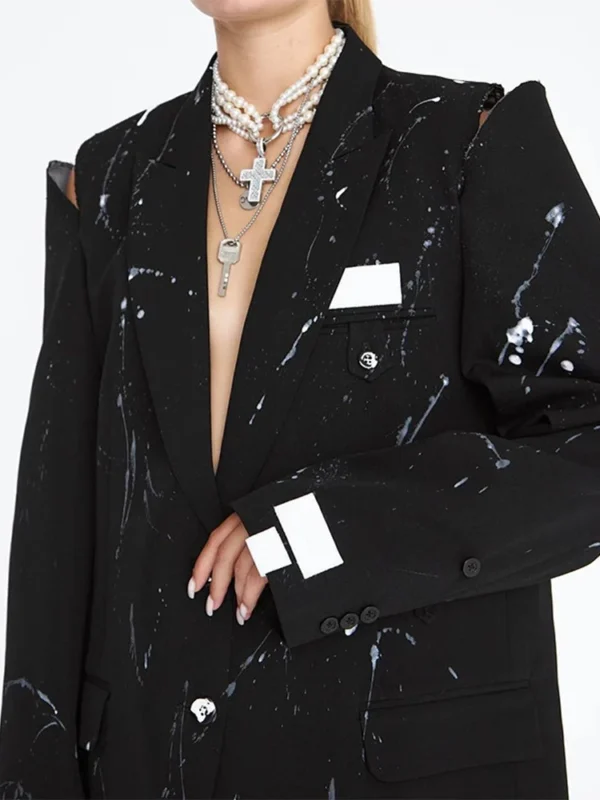 Manteau imprimé décolté, veste à revers, simple boutonnage, manches longues, épaules dénudées - 190725/2019 – Image 6