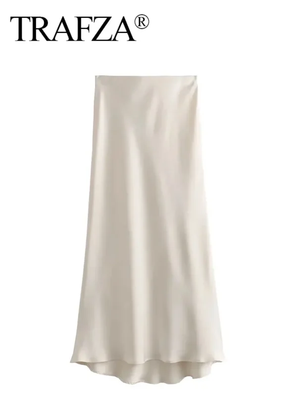 Jupe longue décontracté, élastique taille haute, ligne droite, Satin - 160725/2043 – Image 4