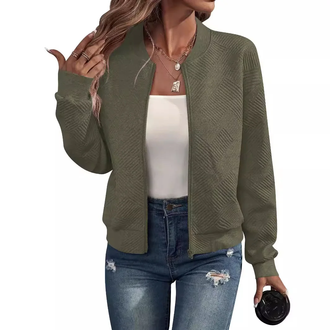 Veste décontractée à col, couleur unie, simple et exquise, avec fermeture éclair - 190725/2014 – Image 4