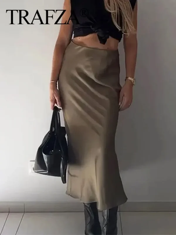 Jupe longue décontracté, élastique taille haute, ligne droite, Satin - 160725/2043 – Image 5