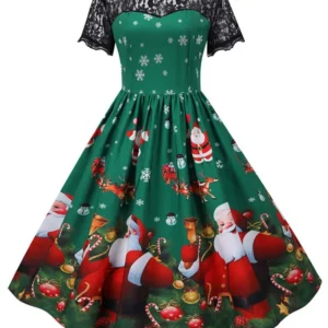 Robe de Noël vintage élégante, manches courtes, dentelle - 210725/2130