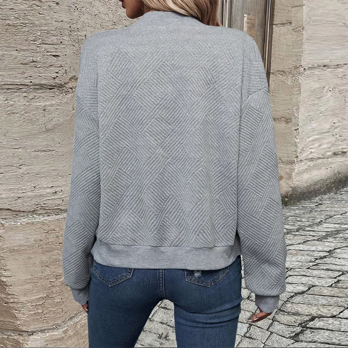 Veste décontractée à col, couleur unie, simple et exquise, avec fermeture éclair - 190725/2014 – Image 6