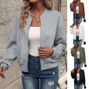 Veste décontractée à col, couleur unie, simple et exquise, avec fermeture éclair - 190725/2014
