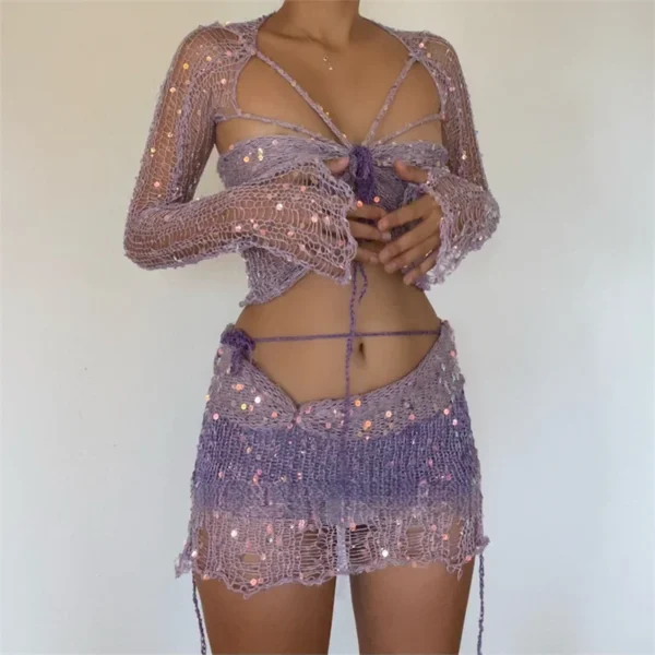 Ensemble haut et mini jupe à paillettes brillantes, tenue en 3 pièces - 140725/2139 – Image 8