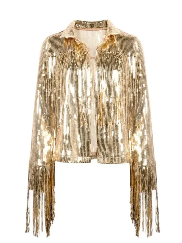 Veste à paillettes avec pompon et fermeture éclair, style rétro à manches longues - 190725/1906 – Image 5