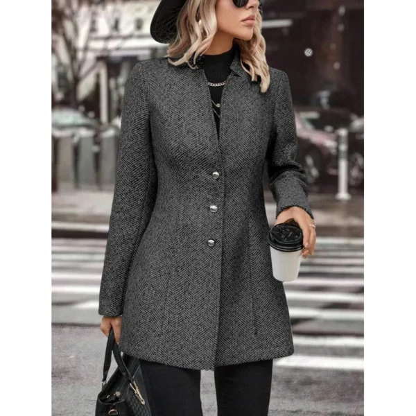 Manteau long, couleur unie, col montant, bouton - 210725/2113 – Image 2