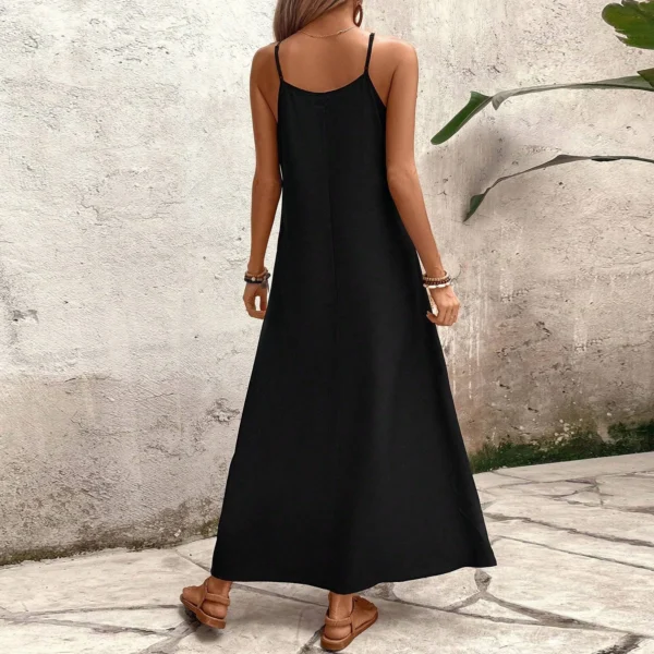 Robe dos nu longue , imprimé feuilles couleur, col en v sans manches, poche latérale - 210725/2112 – Image 4