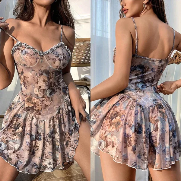 Chemise de nuit à bretelles, serrée et confortable, robe florale - 200725/2253 – Image 4