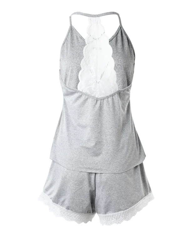 Pyjama en dentelle au Crochet , sans manches, col en v, ensemble décontracté, 2 pièces, Sexy, couleur unie - 200725/2048 – Image 5