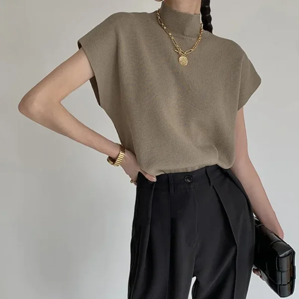 Pull col montant tricoté à manches courtes - 240725/1338 – Image 2