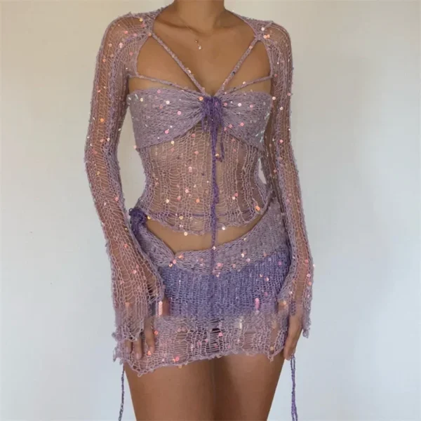 Ensemble haut et mini jupe à paillettes brillantes, tenue en 3 pièces - 140725/2139 – Image 9