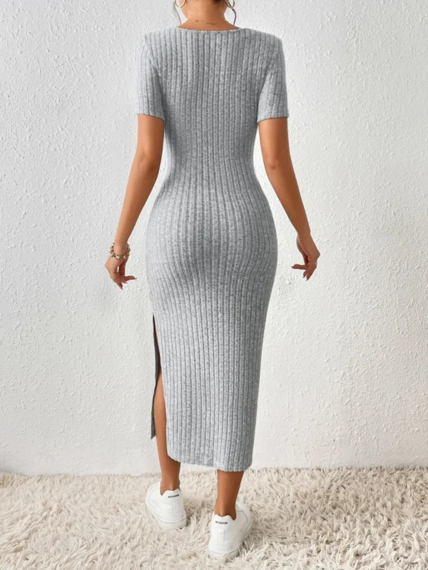 Robe tricotée décontracté à manches courtes col carré fente latérale - 140725/1432 – Image 2