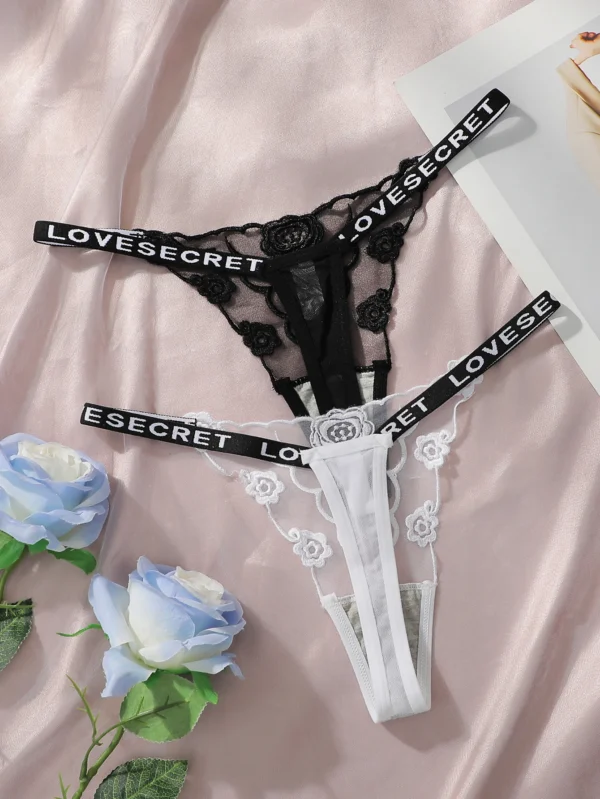 Lot de 2 strings en dentelle Sexy noir et blanc brodé fleur imprimé - 140725/2104 – Image 5