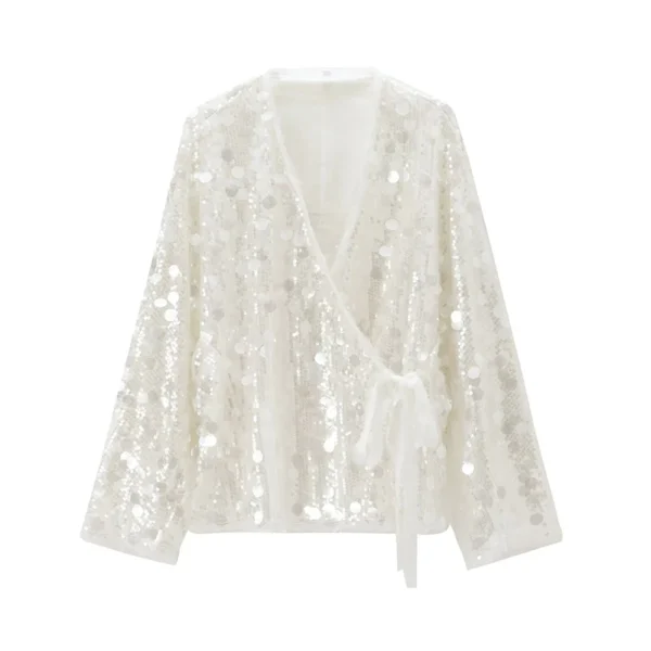 Veste Kimono à paillettes, manches longues col en V - 190725/1945 – Image 3