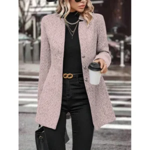 Manteau long, couleur unie, col montant, bouton - 210725/2113